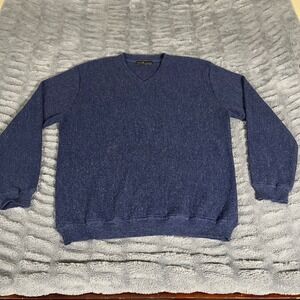 Peru Unlimited Mens V-Neck Sweater Large Navy Blue Baby Alpaca Wool Made in Peru